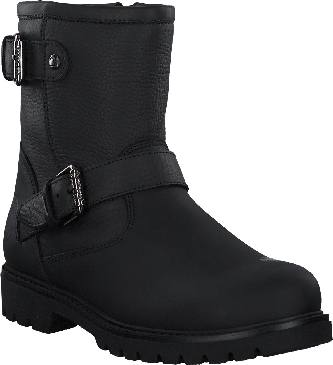 Panama Jack Gefutterte Biker Boots In Schwarz Winter Stiefel Schwarz Leder Damenschuhe Winter Stiefel